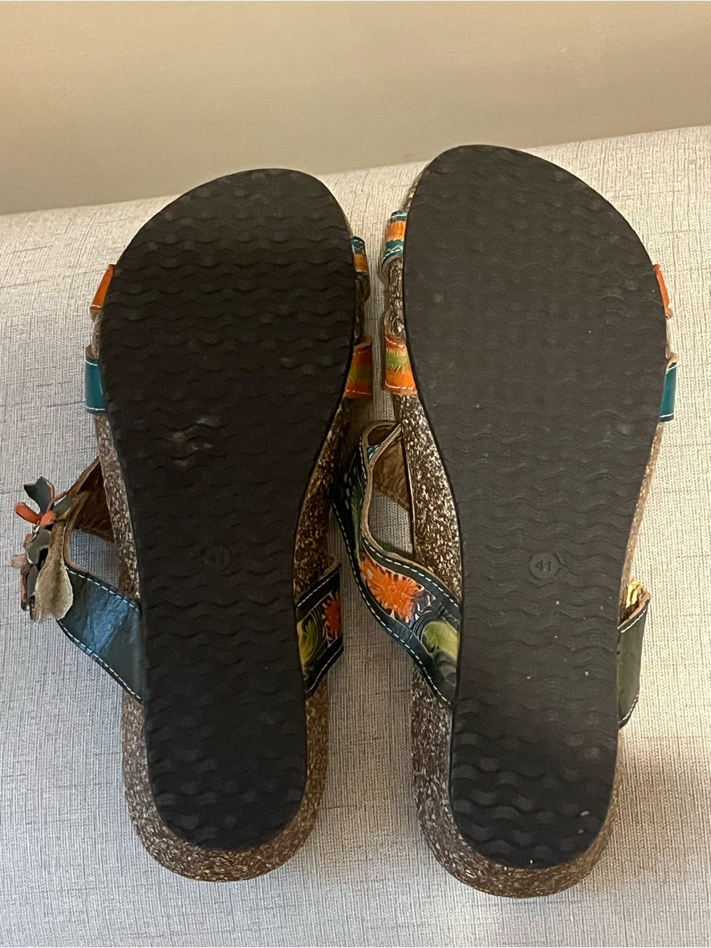 L'ATISTE Wilma Orange & Teal Floral Leather Slide Sandals, EU 41 - Picture 6 of 6